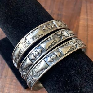 Brushed Silver Bracelet Bangle Set